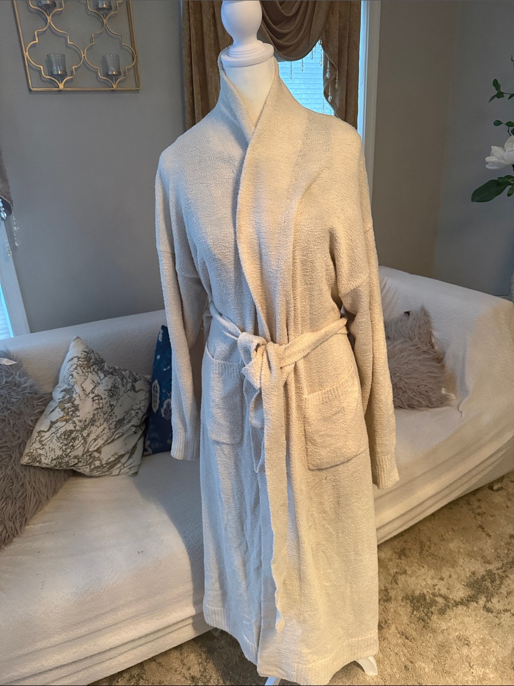 Nordstrom Cream Shawl-Collar Terry Robe with Belt